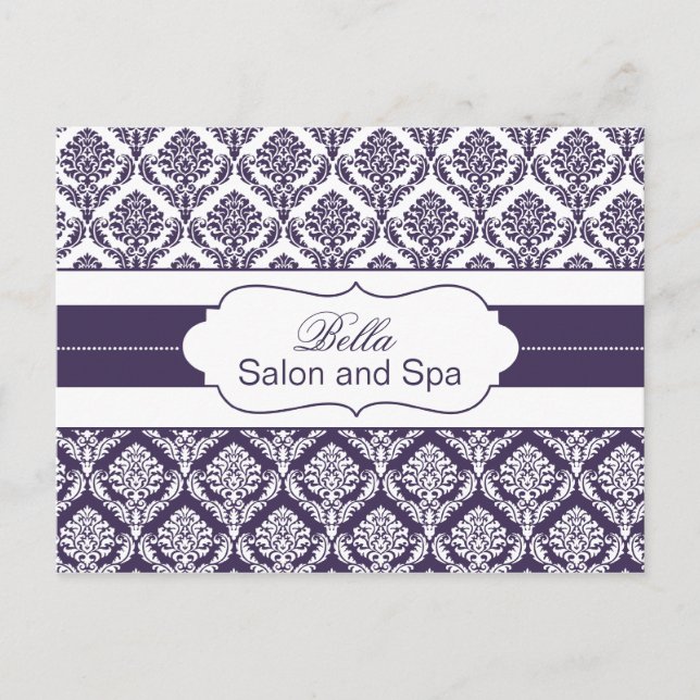 trendy damask purple business ThankYou Cards (Front)