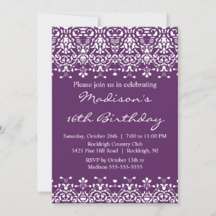 Trendy Damask Sweet Sixteen Birthday Invitation