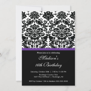 Trendy Damask Sweet Sixteen Birthday Invitation