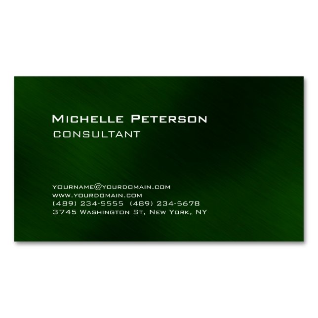 Trendy Dark Green Minimalist Modern Plain Magnetic Business Card (Front)