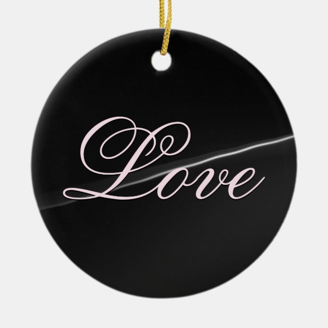 Trendy Dark Grey Wave Love Wedding Calligraphy Ceramic Ornament (Front)