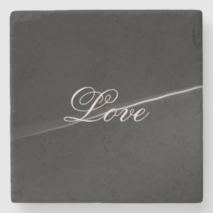 Trendy Dark Grey Wave Love Wedding Calligraphy Stone Coaster