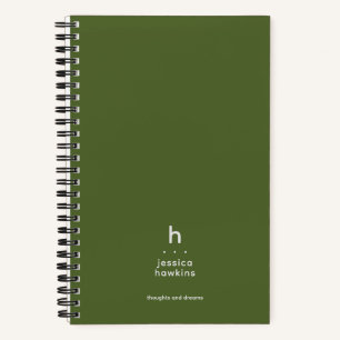 Trendy Dark Olive Green Modern Monogram Notebook