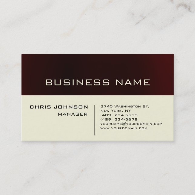 Trendy Dark Red Beige Charm Manager Business Card (Front)