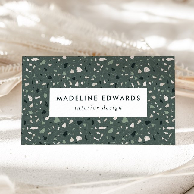 Trendy Dark Teal & Green Terrazzo Business Card (Creator Uploaded)