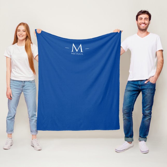 Trendy Deep Blue Monogram Template Custom Medium Fleece Blanket (In Situ)
