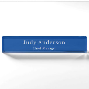Trendy Deep Blue Professional Plain Modern Elegant Nameplate