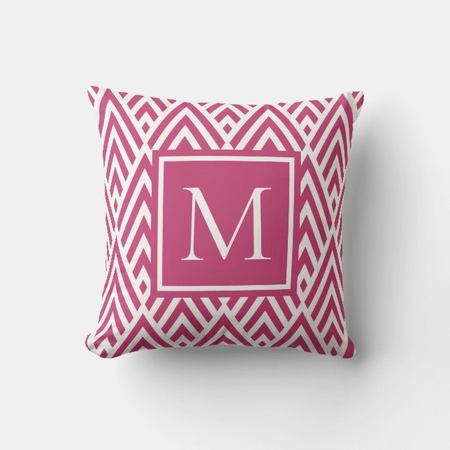 Trendy Deep Pink Monogram Arrow Diamond Pattern Cushion (Front)