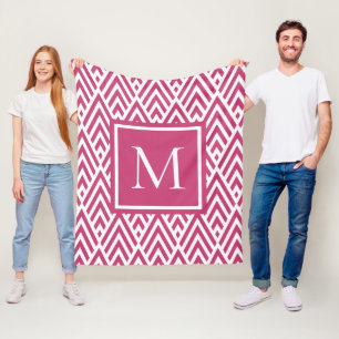 Trendy Deep Pink Monogram Arrow Diamond Pattern Fleece Blanket