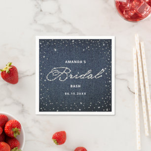 Trendy Denim Diamonds Elegant Bridal Shower Custom Napkin