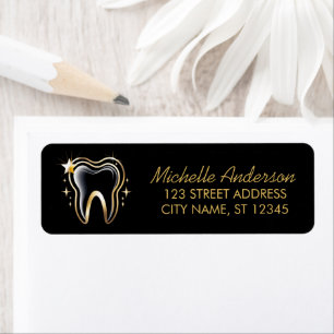 Trendy Dentist Office Black Gold Return Address Label