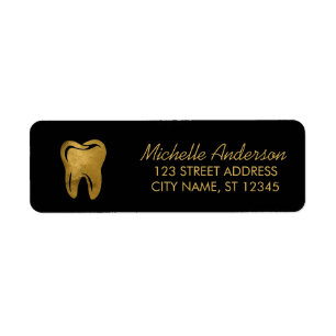 Trendy Dentist Office Black Gold Return Address Label