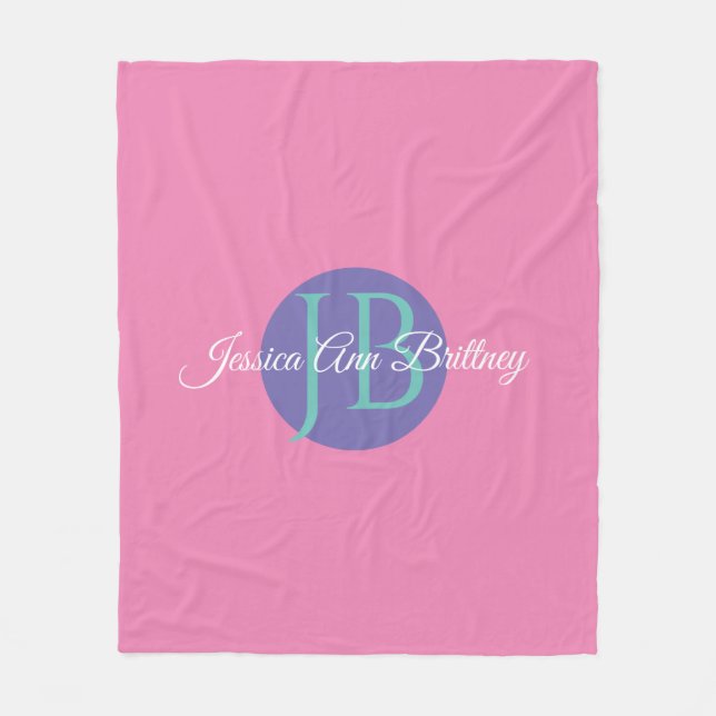 Trendy Design Personalise Kid's Name & Monogram Fleece Blanket (Front)