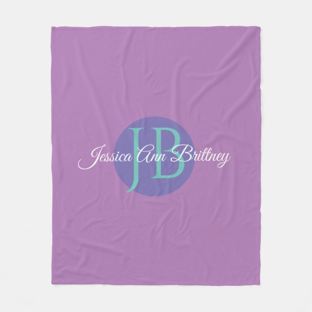 Trendy Design Personalise Name & Monogram Fleece Blanket (Front)