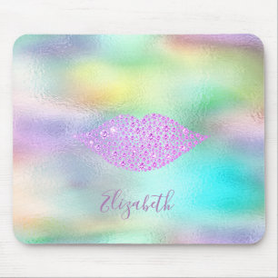 Trendy Diamonds Lips Rainbow Holographic Mouse Pad