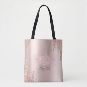Trendy Diamonds Lips Rose Gold Glitter Drips  Tote Bag