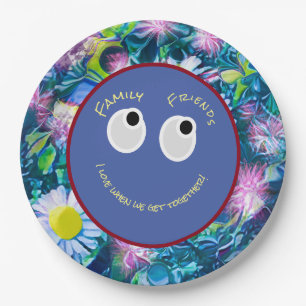 Trendy Digital Field of Wildflowers, Happy Face Paper Plate