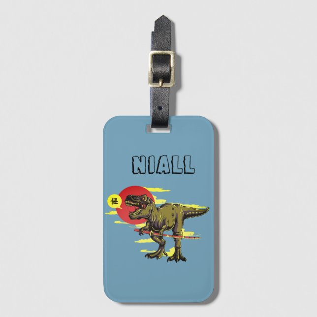 Trendy Dinosaur Personalised Luggage Tag (Front Vertical)