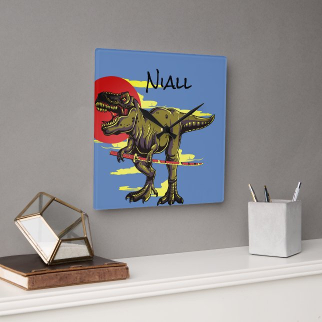 Trendy Dinosaur T Rex Personalized   Square Wall Clock (Office)