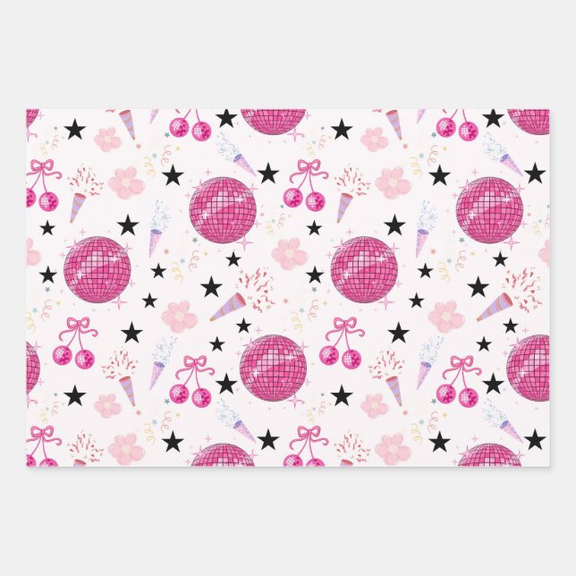 Trendy Disco Celebration Party Seamless Pattern Wrapping Paper Sheet (Front)