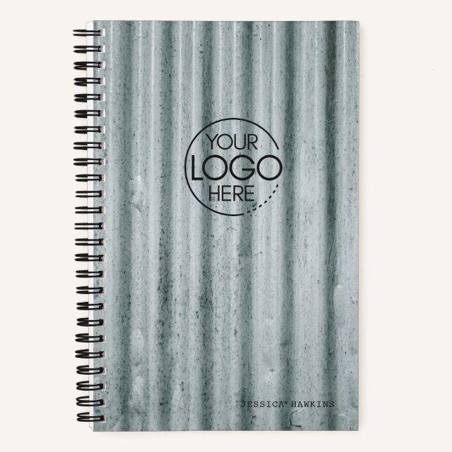 Trendy Distressed Corrugated Metal Modern Logo Notebook (Front)