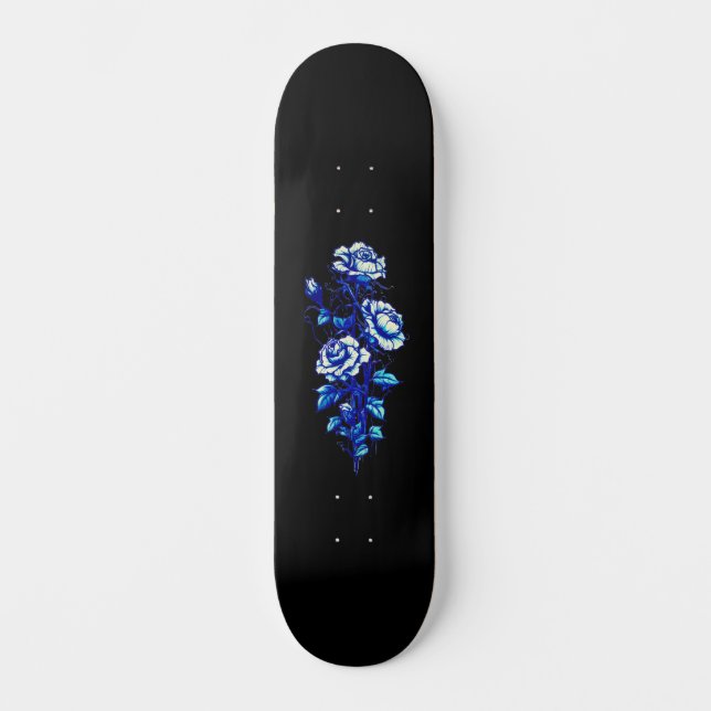 Trendy Distressed Grunge Blue Rose Skate Deck (Front)