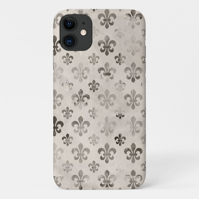 Trendy Distressed Silver Grey Fleur De Lis Pattern Case-Mate iPhone Case (Back)