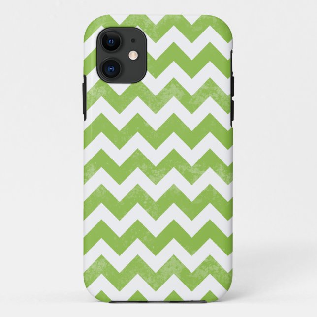 Trendy Distressed Worn Green White Chevron Pattern Case-Mate iPhone Case (Back)