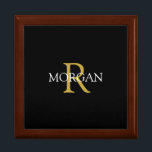 Trendy DIY Monogram & Name, Gold/White Text, Black Gift Box<br><div class="desc">Personalise with your Monogram and Name In Gold and White Text. This simple Classic Design is sure to get attention.</div>