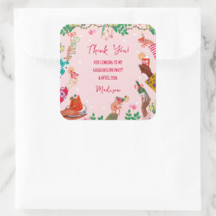 Trendy Doodle Cheers to Grad Photo Thank You Square Sticker