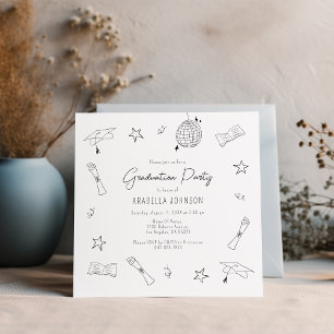 Trendy Doodle Graduation Party Holiday Card