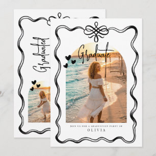 Trendy Doodle Graduation Party Photo Invite,Gradua Invitation