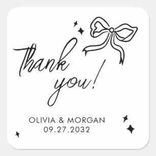 Trendy Doodle Ribbon Wedding Thank You Favour Square Sticker