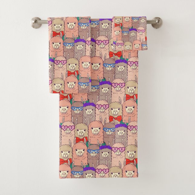 Trendy Dressed Llama Pattern Bath Towel Set (Insitu)