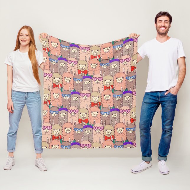 Trendy Dressed Llama Pattern Fleece Blanket (In Situ)