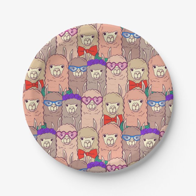 Trendy Dressed Llama Pattern Paper Plate (Front)