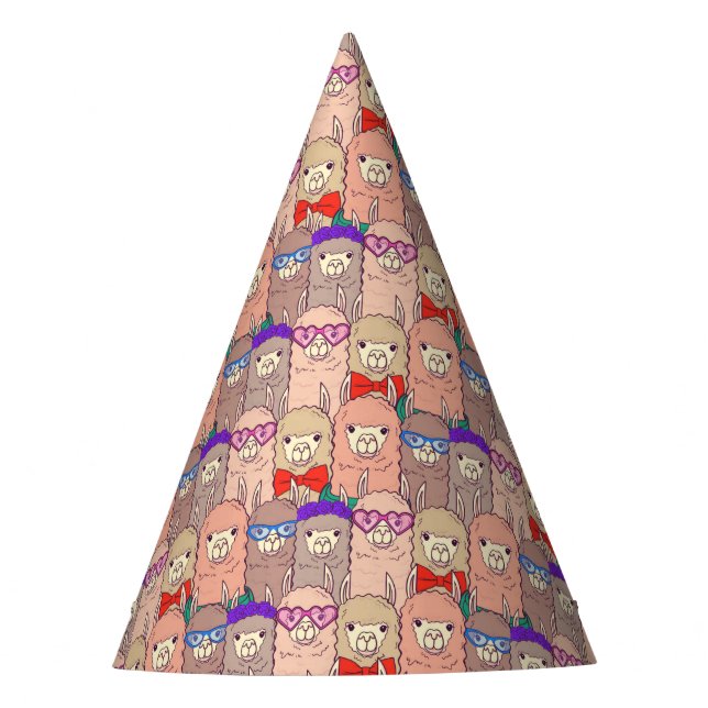 Trendy Dressed Llama Pattern Party Hat (Front)