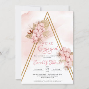 Trendy Dried Palm Blush Pink Orchid Engagement Invitation
