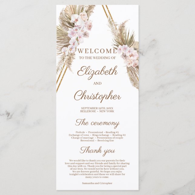 Trendy Dried Palm Pampas Grass Gold Arch Tropical Program (Front)