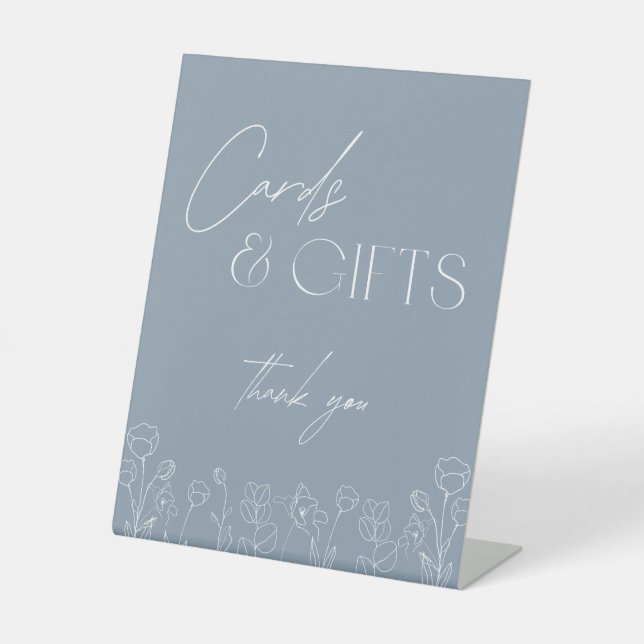 Trendy Dusty Blue Cards and Gift Pedestal Sign (Front)