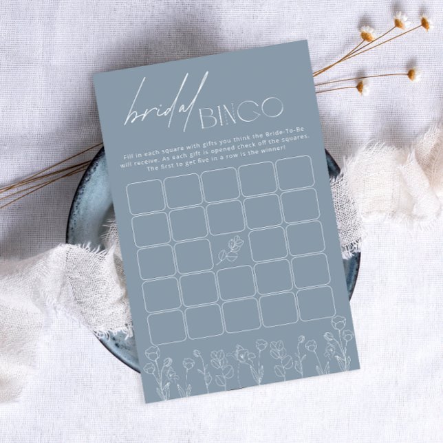 Trendy Dusty Blue Floral Bridal Shower Bingo Game (Creator Uploaded)