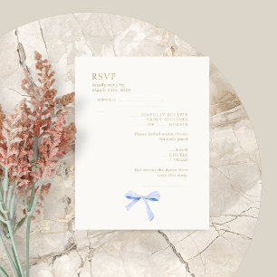 Trendy Dusty Blue Ribbon Wedding RSVP Card