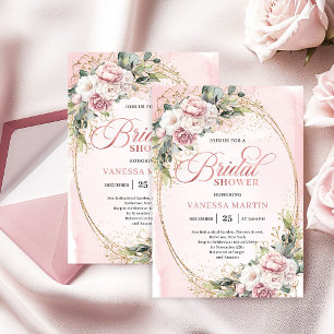 Trendy Dusty Pink Eucalyptus Bridal Shower Invite