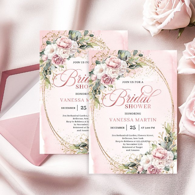 Trendy Dusty Pink Eucalyptus Bridal Shower Invite (Trendy Dusty Pink Eucalyptus Bridal Shower Invite)