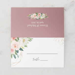 Trendy Dusty Rose Blush Pink Floral Wedding Place Card