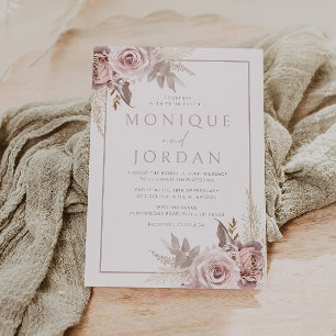 Trendy Dusty Rose Floral Boho Wedding Invitation