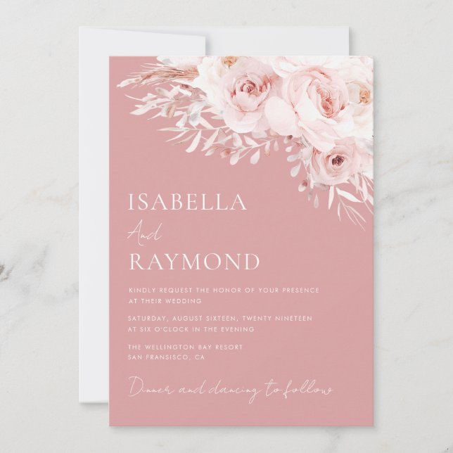 trendy dusty rose floral wedding invitation (Front)