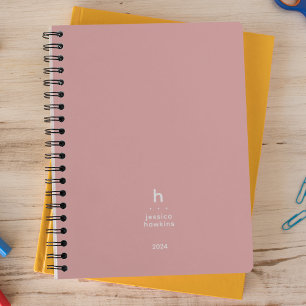 Trendy Dusty Rose Modern Monogram Weekly Planner