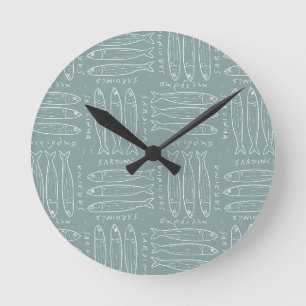 Trendy dusty sage blue Sardines Amalficore Round Clock