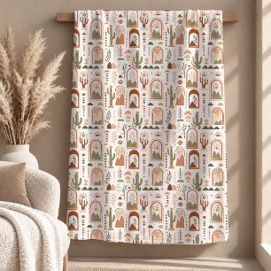 Trendy Earthy Boho Cacti Abstract Rainbow Blanket
